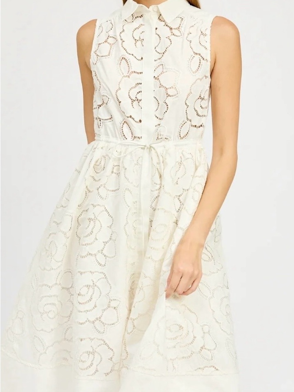 En Saison Chloe Midi shirt dress Sleeveless burnout Cream Eyelet size large